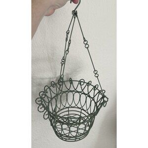 Antiqued Verdigris Painted French Country Twisted Wire Hanging Basket - 8 In